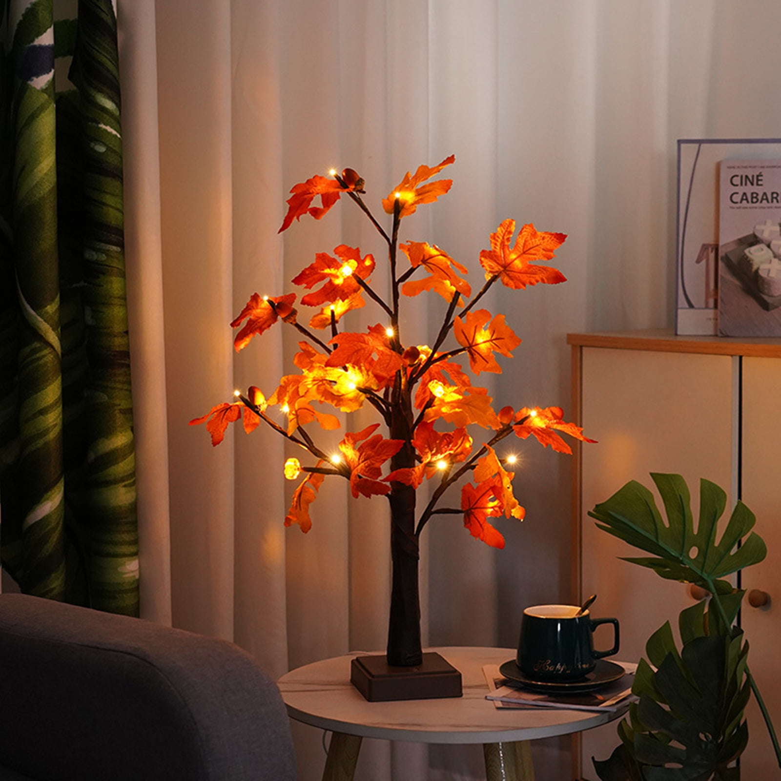 TETOU 2Pack Lighted Fall Maple Tree, USB & Battery Operated Artificial ...