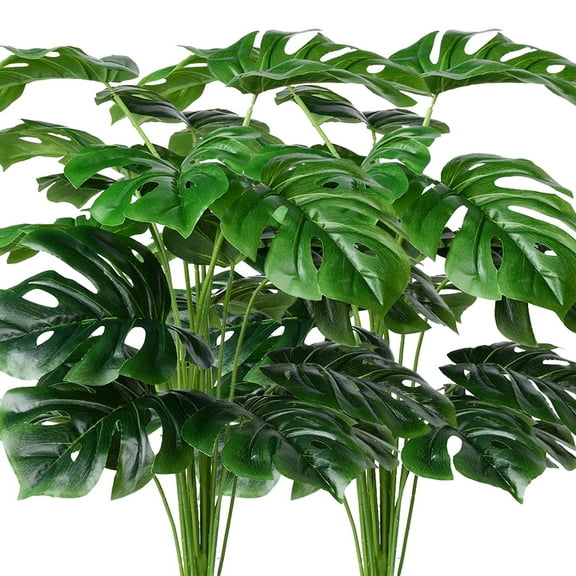 TETOU 2Pcs Artificial Palm Plants Leaves, 28" Tropical Greenery Bush Imitation, Faux Fake Palm Tree Leaf for Home Kitchen Party Flowers Arrangement Wedding Decor