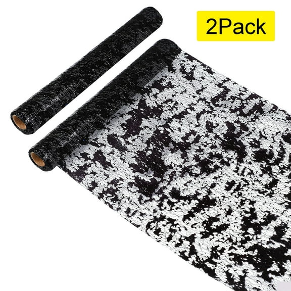 TETOU 2Pcs Black Table Runner, 11*108" Sequin Glitter Foil Metallic Mesh Table Runner Roll for Halloween Wedding New Year Party Birthday Christmas Decor