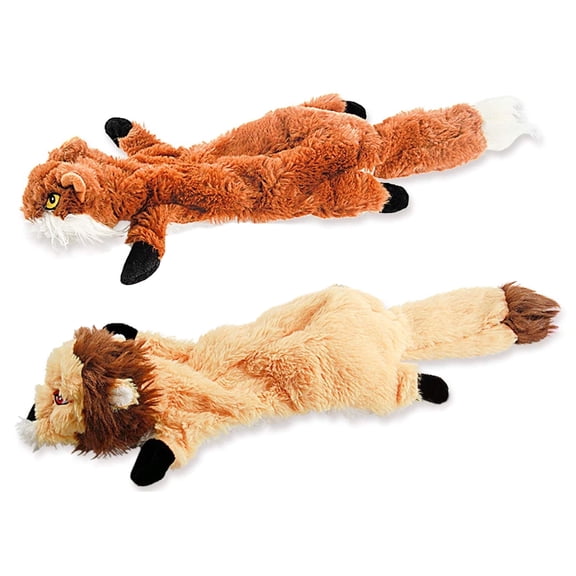 TETOU 2Pcs Dog Chew Toys for Aggressive Chewers,No Stuffing Crinkle Squeaky Dog Toys for Large Medium Puppy (Fox & Lion)