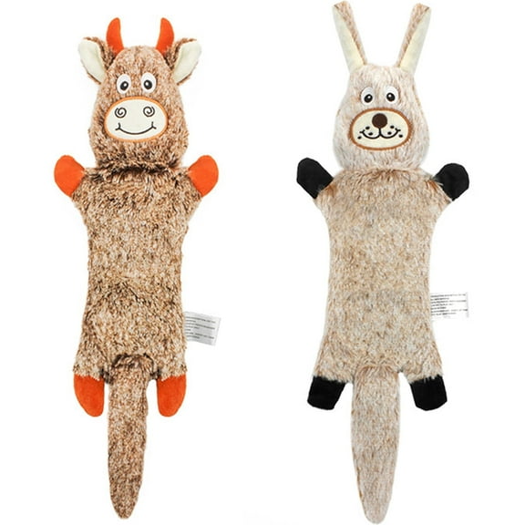 TETOU 2Pcs Squeaky Dog Toys, No Stuffing Crinkle Dog Toys, Interactive Dog Toy for Aggressive Chewers Large Medium Small Dogs (Bunny & Cow)
