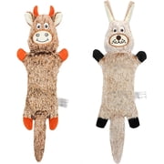 TETOU 2Pcs Dog Chew Toys for Aggressive Chewers,No Stuffing Crinkle Squeaky Dog Toys for Large Medium Puppy (Bunny & Cow)