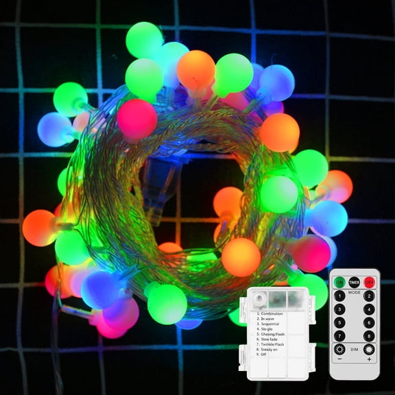 TETOU 2pcs 30FT 60LED Battery Operated Globe String Lights, 8 Mode Waterproof Fairy String Lights with Remote for Home Bedroom Garden Wedding Party Decoration - Multicolor