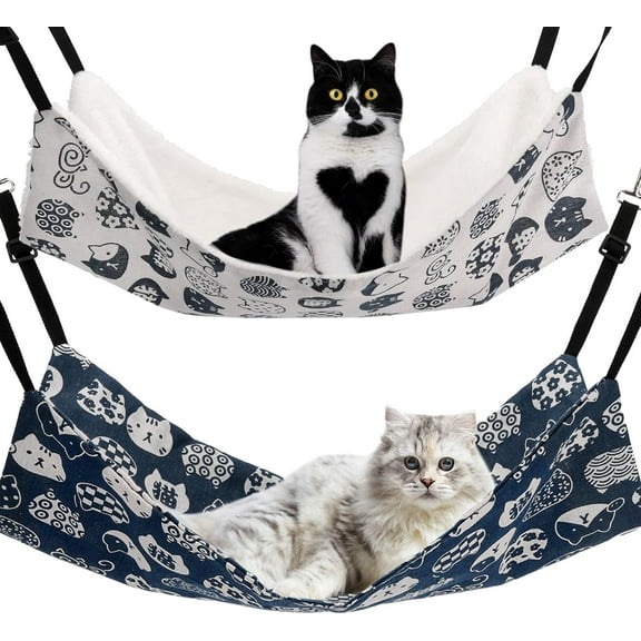 TETOU 2pcs Cat Hammock, 19.7*13.7In Middle Pet Hammock Bed Adjustable Soft Sleeping Hammock for Cage Hanging Reversible Cats Puppy Small Animals