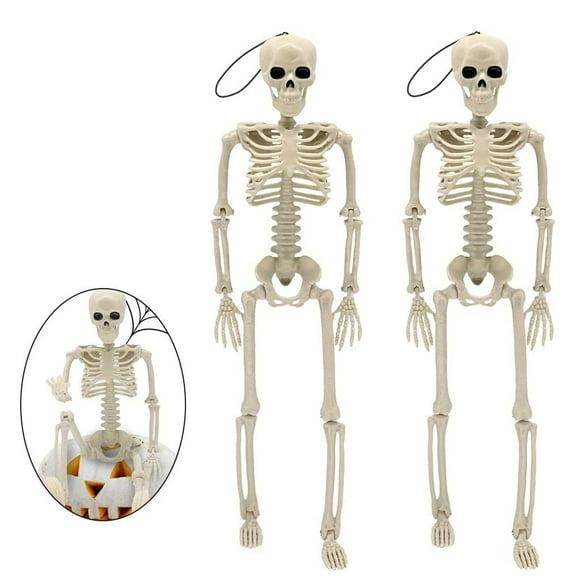 TETOU 2 Packs Halloween Skeletons, 14.9" Halloween Full Body Skeleton with Posable Joints for Haunted House Graveyard Props Decor