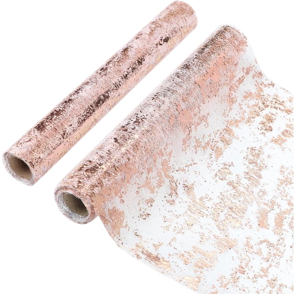 TETOU 2pcs Table Runner Sequin Glitter Foil Metallic Thin Mesh Tablecloth 11*108" Banquet Valentine's Day Table Decor - Rose gold