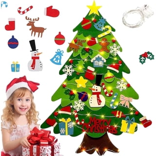 TETOU 3.2Ft Felt Christmas Tree for Toddlers,Felt Xmas Tree Set with String Lights, Christmas Decorations Indoor Wall Hanging Kids Gift