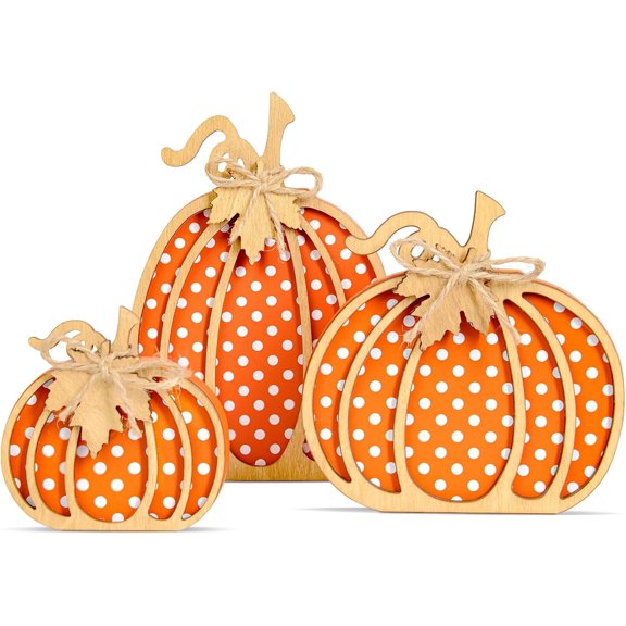 TETOU 3 PCS Fall Decorations for Home,Wooden Pumpkin Fall Decor for Autumn Thanksgiving Table Tiered Tray Mantel Shelf Office Decorations (Orange)