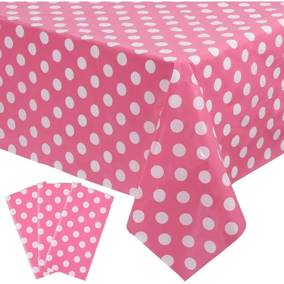 TETOU 3 Packs Pink Polka Do Tablecloth Pink and White Checkered Tablecloths 54 x 108 Inches Disposable Plastic Gingham Tablecovers Waterproof Rectangle Picnic Table Covers for Birthday Party Supplies
