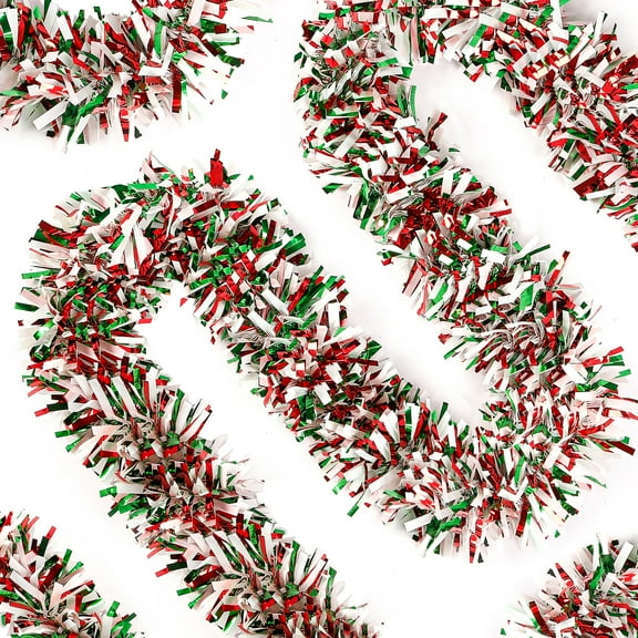 TETOU 32.8Ft Christmas Tinsel Garland Metallic Twist Red Green White Hanging Garland Wedding Birthday Decor