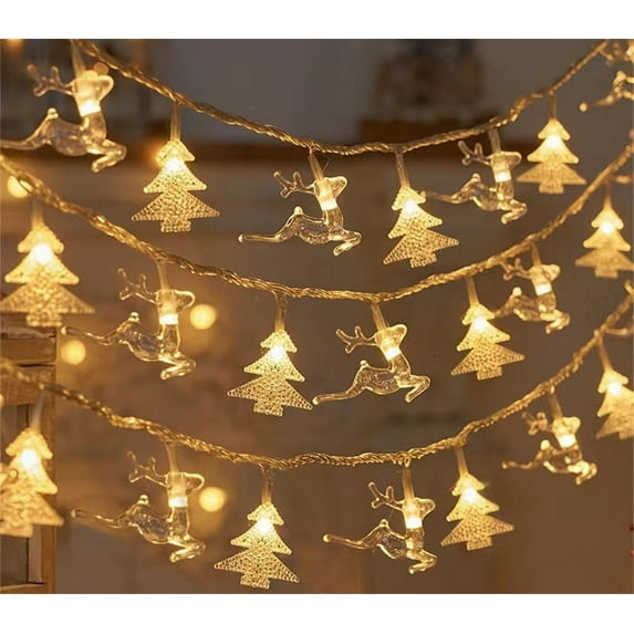 TETOU 32.8ft Christmas Light Snowflake Elk Tree LED Fairy String Lights Waterproof for Outdoor Home Garden Patio Decor