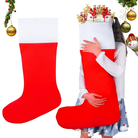 TETOU 35" Jumbo Felt Christmas Stocking Oversized Giant Stocking for Kids Gift Family Party Decor - Red