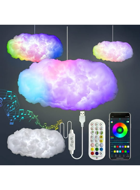 TETOU 3D Cloud Lightning Multicolor Music Sync LED Wireless Remote Creative Night Lighting for Bedroom Ceiling Decor