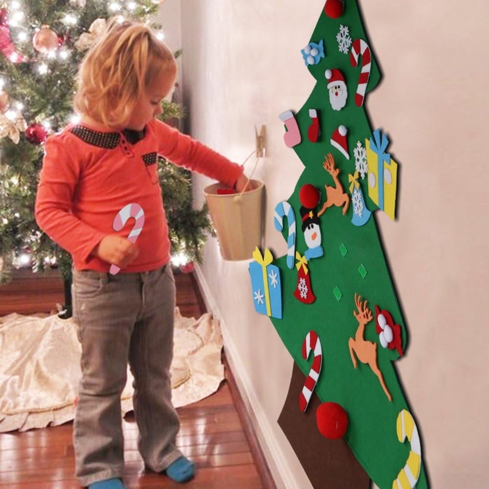 TETOU 3Ft DIY Felt Christmas Tree for Kids, Felt Xmas Tree Set with 26pcs Ornaments, Christmas Decorations Indoor Wall Hanging Kids Gift