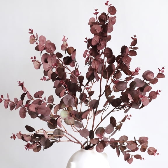 TETOU 3Pcs Artificial Fall Eucalyptus Stem Plants, 30" Burgundy Faux Eucalyptus Leaves Stems for Vase Filler Home Office Party Wedding Fall Farmhouse Thanksgiving Halloween Indoor Decorations