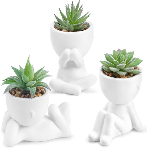 TETOU 3Pcs Fake Succulents Plants, Artificial Succulent Plant for Office Desk Accessories Bathroom Home Room Aesthetic Decor Indoor - White