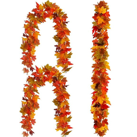 TETOU 3Pcs Halloween Fall Maple Leaves Garland, 66.3 Inches Hanging Vines Garland, Artificial Fall Maple Leaves Garland for Home Wedding Fireplace Party Thanksgiving Hallowe'en Decor - Multicolor