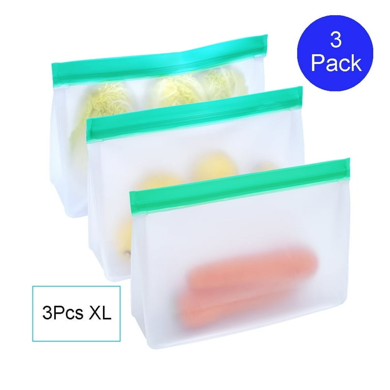 TETOU 3Pcs Stand Up Reusable Silicone Bag, Leakproof Ziplock Food