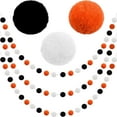 thumbnail image 1 of TETOU 3 Pack Pom Pom Orange Black White Halloween Garland,Ornament String Banner Felt Ball Garland Halloween Thanksgiving Party Decor, 1 of 6