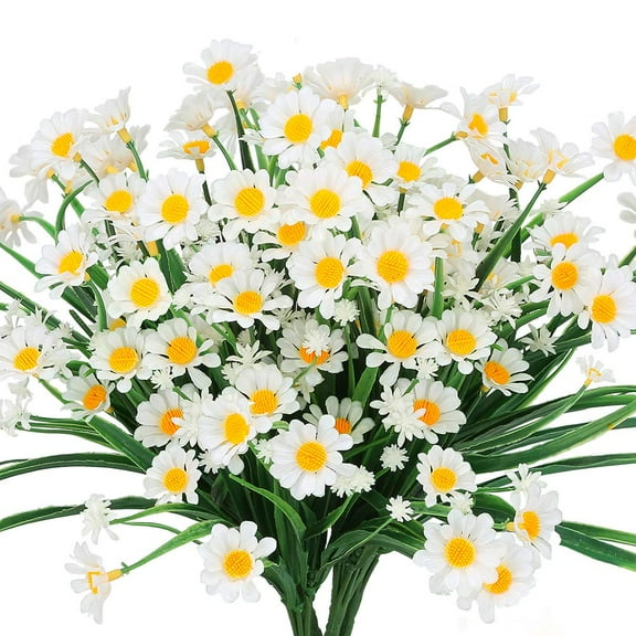 TETOU 4 Bundles Artificial Daisies Flowers for Garden UV Resistant Fake Greenery for Window Indoor Home Office Decoration(White)