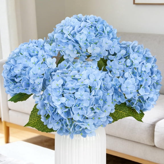 TETOU 4 Pcs 19.3" Hydrangea Artificial Flowers,Realistic Faux Fake Silk Hydrangea Flowers for Spring Arrangements Wedding Party Table Centerpieces Indoor Home Decoration(Blue)