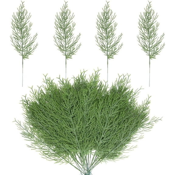 TETOU 40Pcs Artificial Pine Branches, 13.7" Fake Greenery Pine Sprigs, Plastic Greenery Ceder Pine Stemsfor Christmas DIY Garland Wreath Accessories Floral Home Garden Decoration