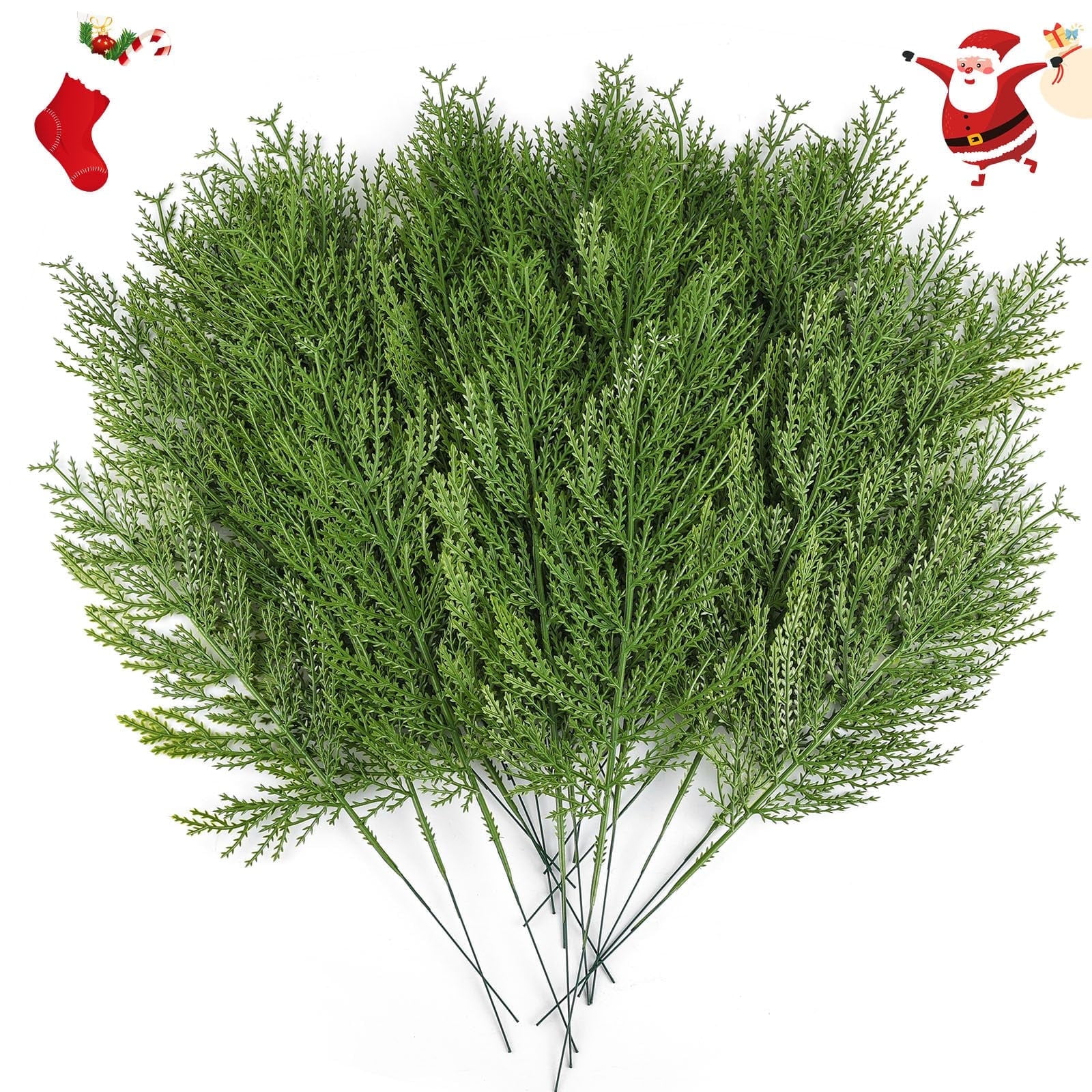 TETOU 40pcs Christmas Artificial Norfolk Cedar Sprigs,Faux Cedar Spray Greenery Stems Christmas Pine Branch for Holiday Xmas DIY Crafts Decor