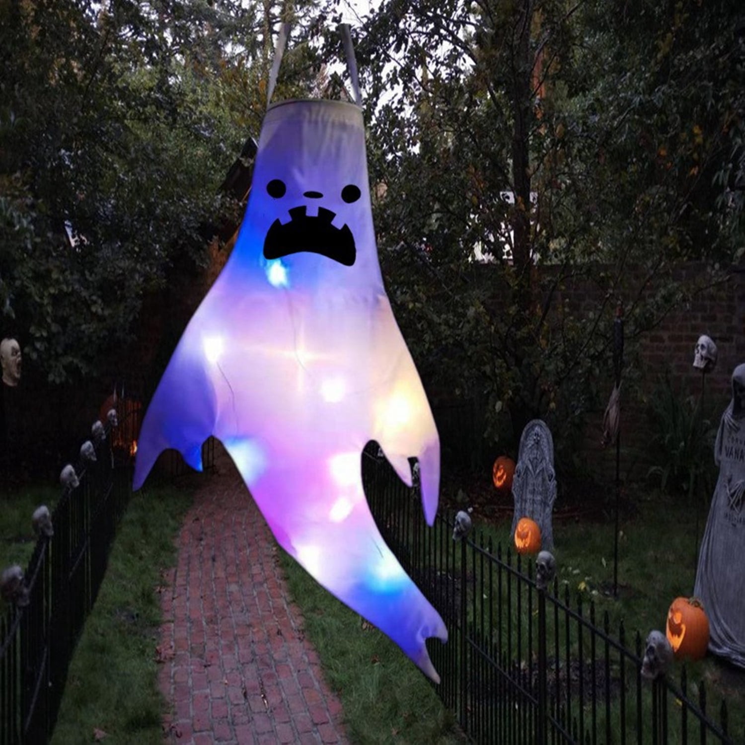 Ghost Windsock TETOU 43.3'' Large Hanging LED Ghost Windsocks Glowing Spooky Hanging ...