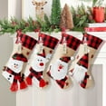 thumbnail image 1 of TETOU 4Pcs 18" Christmas Stocking, Burlap Plaid Xmas Stocking with Personalized Name Tag & 3D cartoon Character Santa Snowman Elk Gnome, Christmas Decoration for Indoor Family Kids Holiday Party, 1 of 7