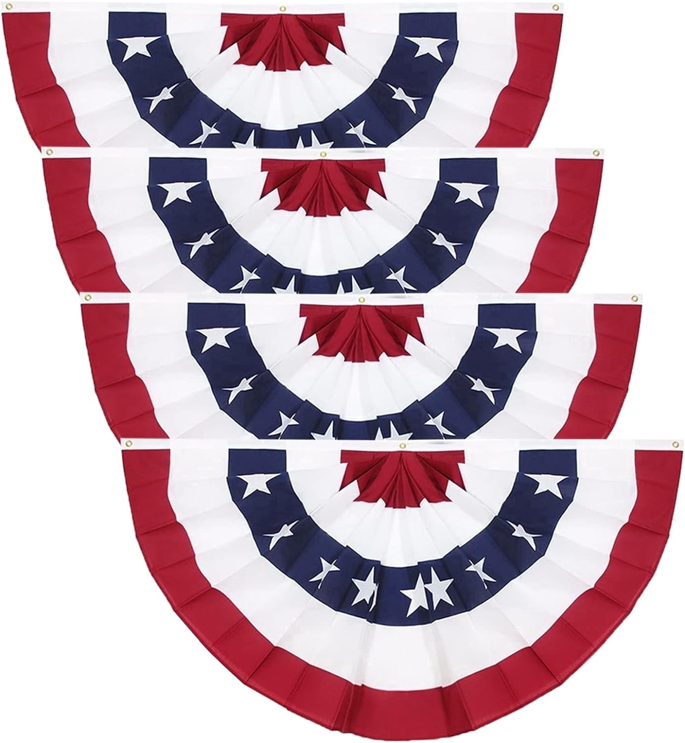 TETOU 4Pcs 3 x 6 Ft American Pleated Fan Flag for Outside, Patriotic Half Fan Bunting Flag, 4th of July Decorations Flags (Set of 4)