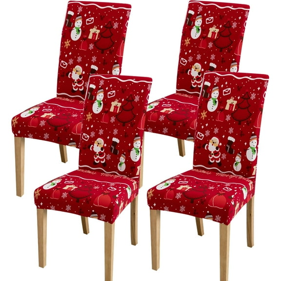 TETOU 4Pcs Christmas Chair Covers, Stretch Removable Washable Chair Protector Slipcovers, Seat Cover for Home Decor Dining Room Christmas Decorations Indoor