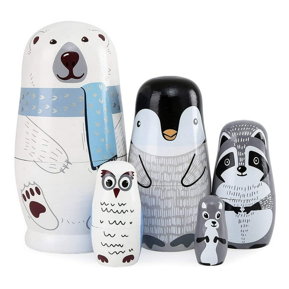 TETOU 5 Layer Christmas Nesting Dolls Wooden Matryoshka Doll Toy for Birthday Party Gift Home Table Christmas Decor(Polar Bear)