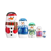 TETOU 5 Layer Christmas Nesting Dolls Wooden Snowman Matryoshka Doll Toy for Birthday Party Gift Christmas Decoration