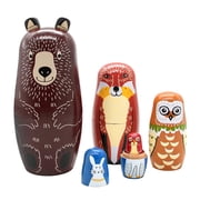 TETOU 5 Layer Wooden Animal Nesting Dolls Matryoshka Doll Toy for Birthday Party Christmas Gift Brown bear