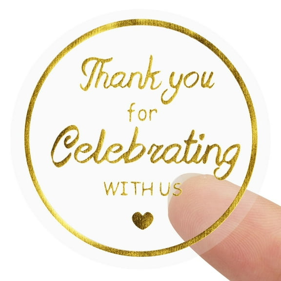 TETOU 500Pcs Thank You Stickers, 1.5 inch Thank You for Celebrating with Us Stickers Roll, Clear Thank You Stickers for Packaging Wedding Party Favors - Clear & Gold