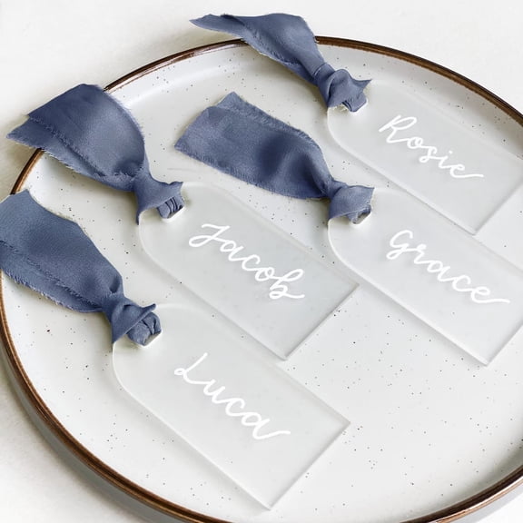 TETOU 50Pcs Acrylic Place Card for Wedding Frosting Acrylic Table Seating Cards Wedding Supplies - Blue Ribbon