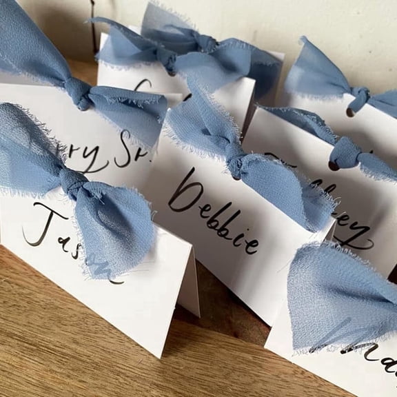 TETOU 50Pcs Premium Place Cards with Blue Ribbon,2" x 3.5" Tent Card Name Card Wedding Place Cards for Wedding Valentines Day Table Dinner Parties Seating Supply
