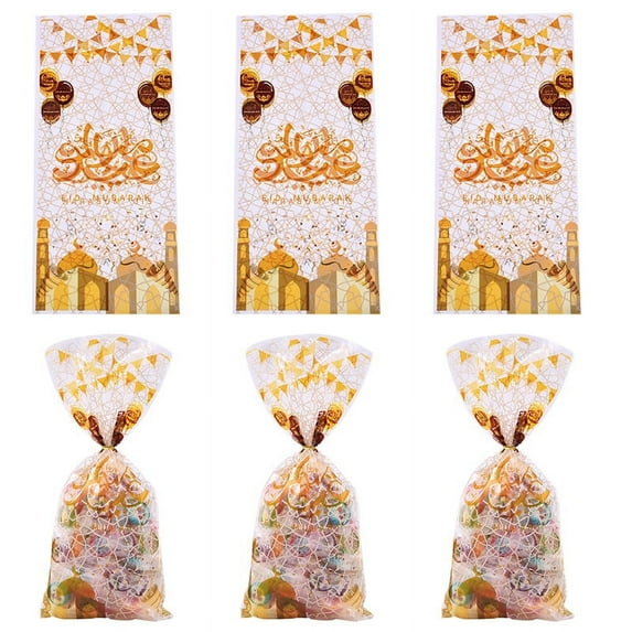 TETOU 50pcs Eid Mubarak Cellophanes Snack Bags Candy Gift Bag Muslim Ramadan Holiday Party Supplies
