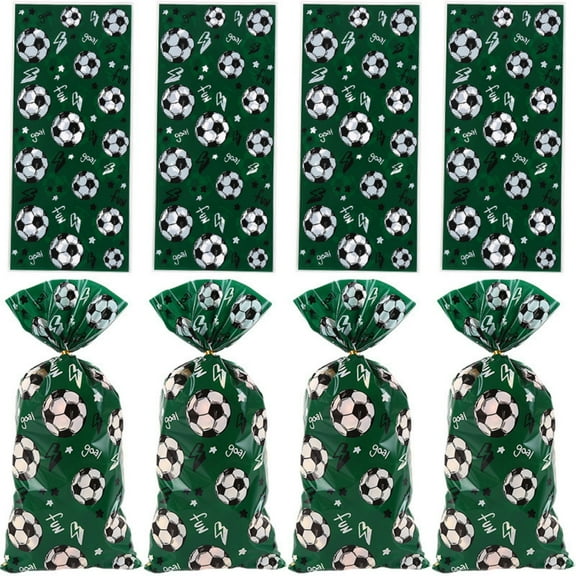TETOU 50pcs Soccer Candy Treat Bags Football Cellophane Gift Snack Bag Themed Party Favor Supplies