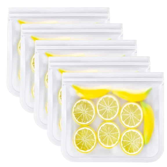 TETOU 5Pcs Reusable Silicone Bag, Leakproof Ziplock Food Storage Bags PEVA Freezer Bags for Sandwich Snack Vegetable Meat Cheese Lunch Kitchen Marinate Food Travel - 5L