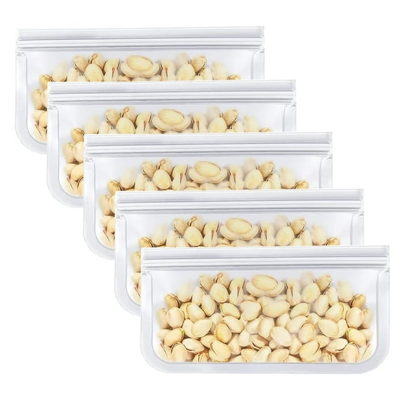 TETOU 5Pcs Reusable Silicone Bag, Leakproof Ziplock Food Storage Bags PEVA Freezer Bags for Sandwich Snack Vegetable Meat Cheese Lunch Kitchen Marinate Food Travel - 5S