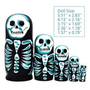 TETOU 5Pcs Skull Nesting Dolls, Beautiful Handmade Wooden Russian Stacking Dolls Collection Toy for Halloween and Birthday