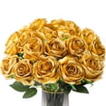 thumbnail image 1 of TETOU 5pcs Artificial Gold Roses Silk Roses Real Touch Party Bridal Wedding Bouquet Home Decor, 1 of 7
