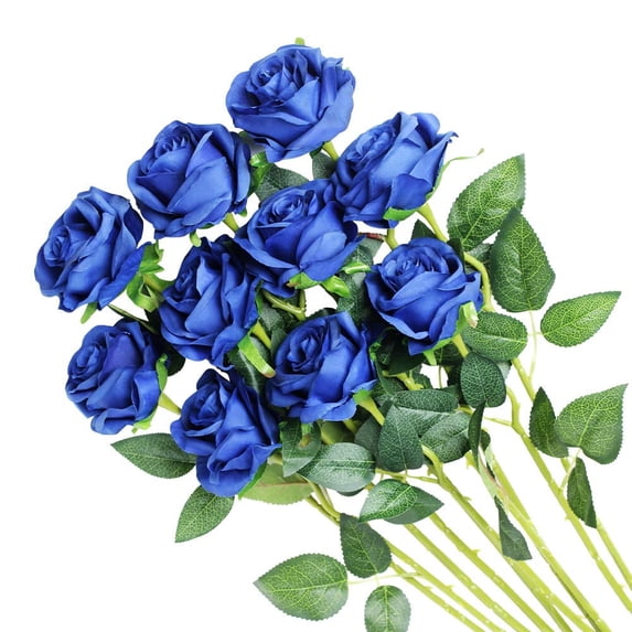 TETOU 5pcs Artificial Rose Flowers Silk Roses Real Touch Party Bridal Wedding Bouquet(Blue)