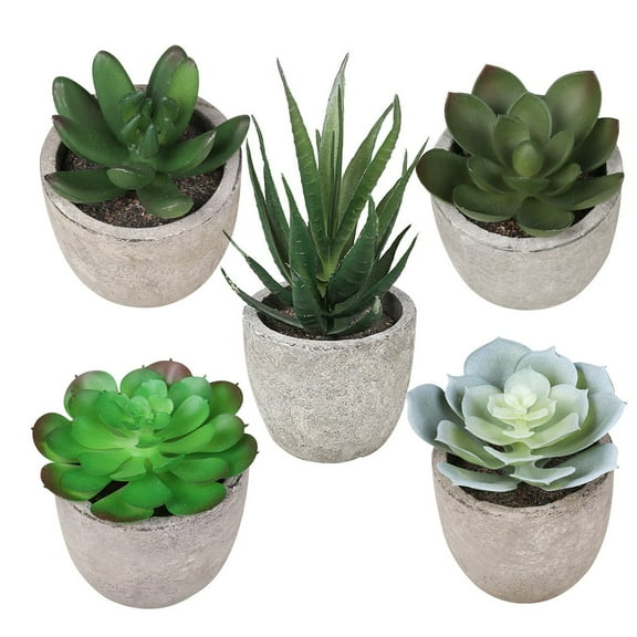 TETOU 5pcs Artificial Succulent Plants Mini Fake Plant Potted Planter Small Plant Leaf Home Green Decor