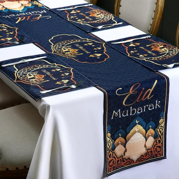 TETOU 5pcs Eid Mubarak Table Runner Star Moon Placemats Ramadan Home Dining Table Decoration