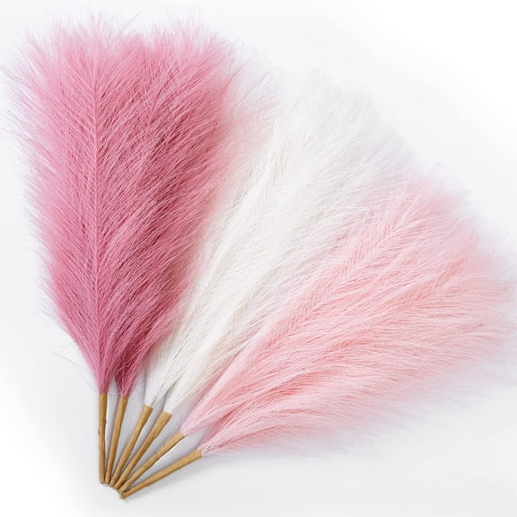 TETOU 6 Stems Artificial Pampas Grass 17.7" Faux Pampas Grass Short Vase Filler Home Room Decor - Blush & Cream & Pink