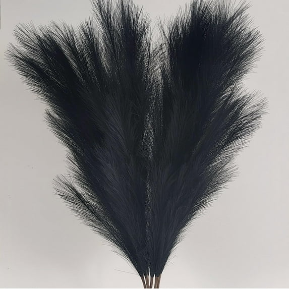 TETOU 6 Stems Faux Pampas Grass 43.3" Tall Big Pompous Grass Vase Filler Home Boho Decor - Black