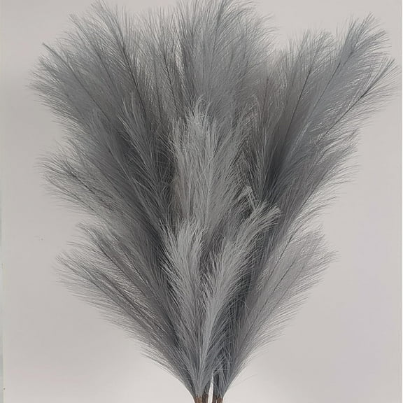 TETOU 6 Stems Faux Pampas Grass 43.3" Tall Big Pompous Grass Vase Filler Home Boho Decor - Gray