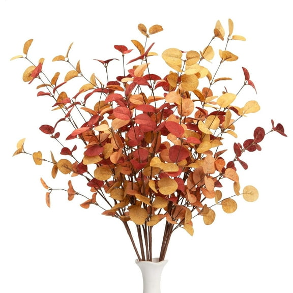 TETOU 6Pcs Artificial Eucalyptus Stems for Floral Arrangement, Fall Stems, Fall Decorations for Home Office Party Wedding Decorations-Orange